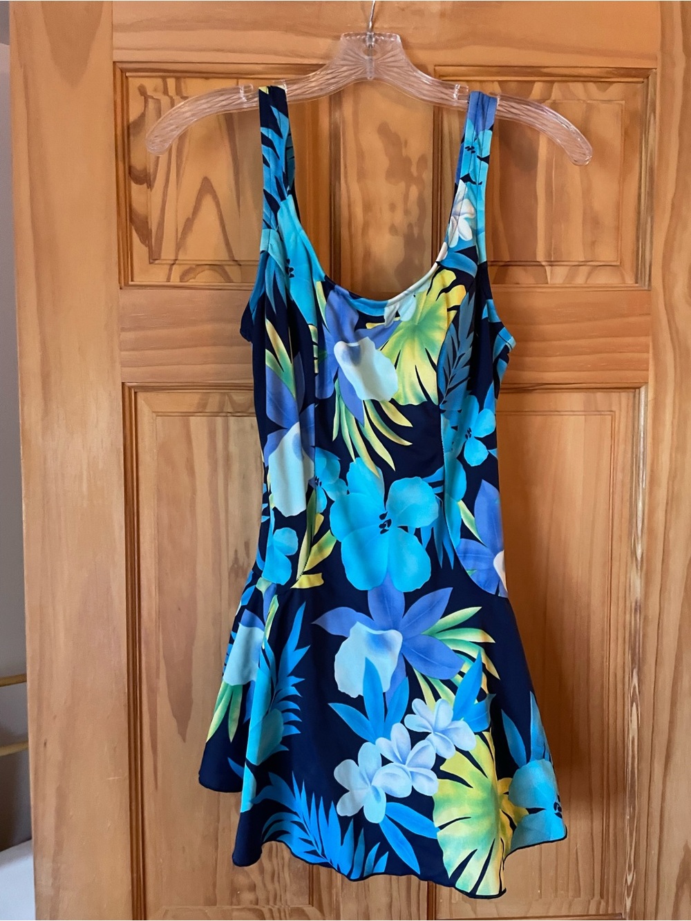 Navy Floral One-Piece Swim Dress - Blue & Aqua